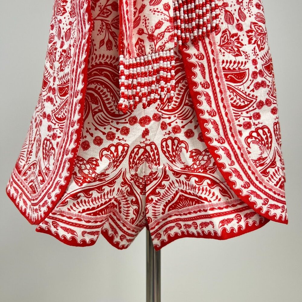 NWT Farm Rio River Ride Linen Blend Beaded Shorts Size L Pull-On RED - Picture 4 of 11